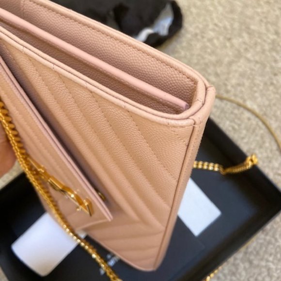 YSL Yves Saint Laurent Large Matelasse Wallet on Chain WOC Nude Pink Beige - Picture 6 of 6